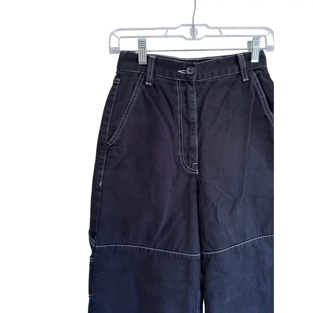 Topshop Wide Leg Utility Carpenter Pants Black Contrast Stitch High Rise punk - Picture 6 of 6